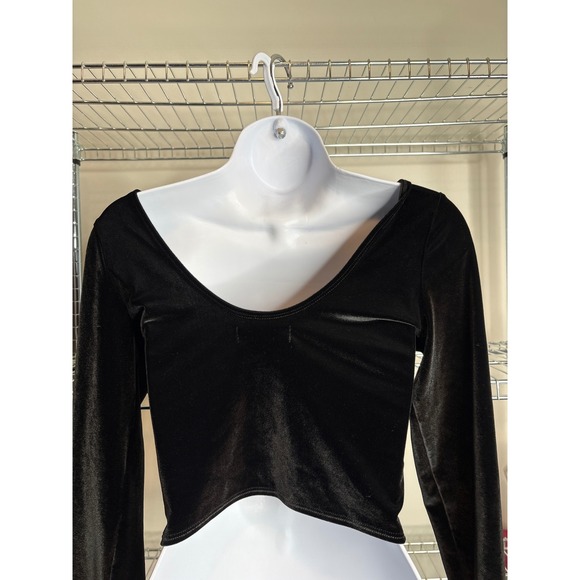 Abercrombie & Fitch Womens Y2K Black Velvet Long Sleeve‎ Crop Top Sz M Holiday - Picture 10 of 11